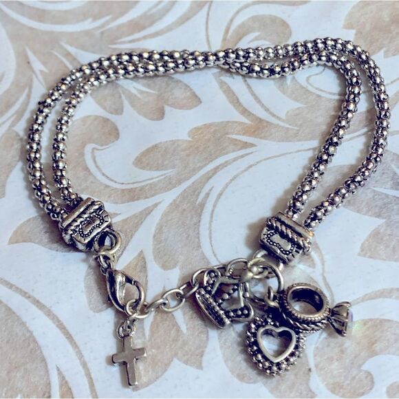 Premier Designs Jewelry - Premier Designs Hostess Charm Bracelet Double Strand Crown Heart Ring Cross 6.5”